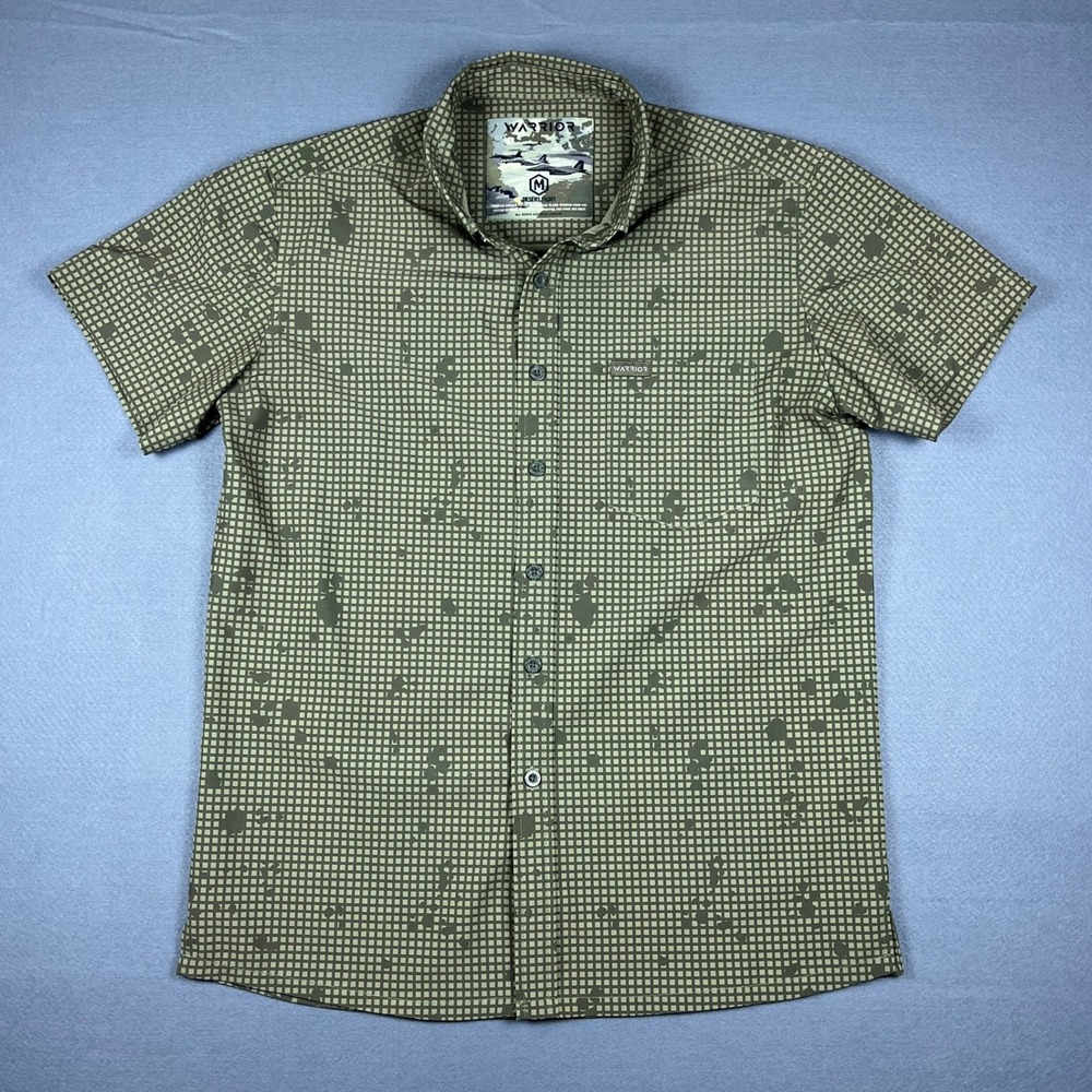 Warrior Desert Night Mens Medium Green Grid Camo Short Sleeve Stretch Shirt